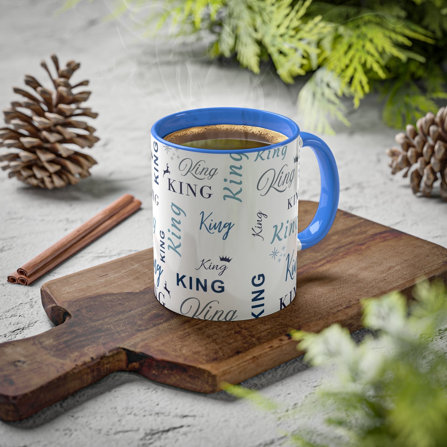 Coffee Mug - King Accent Mug with Blue Text, 11oz Colorful Mug