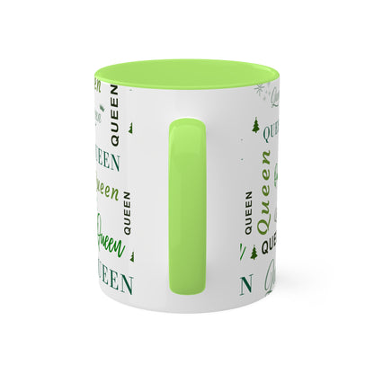 Coffee Mug - Queen Accent Mug with Green Text, 11oz Colorful Mug