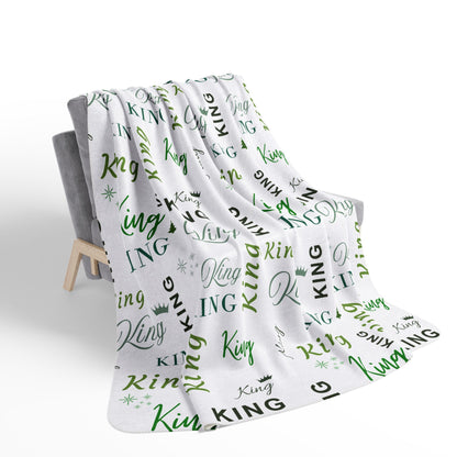 King, All Wrapped-up Fleece Sherpa Blanket with Green text