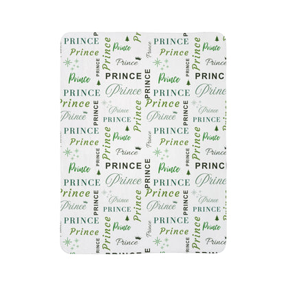 Prince, All Wrapped-up Fleece Sherpa Blanket with Green text