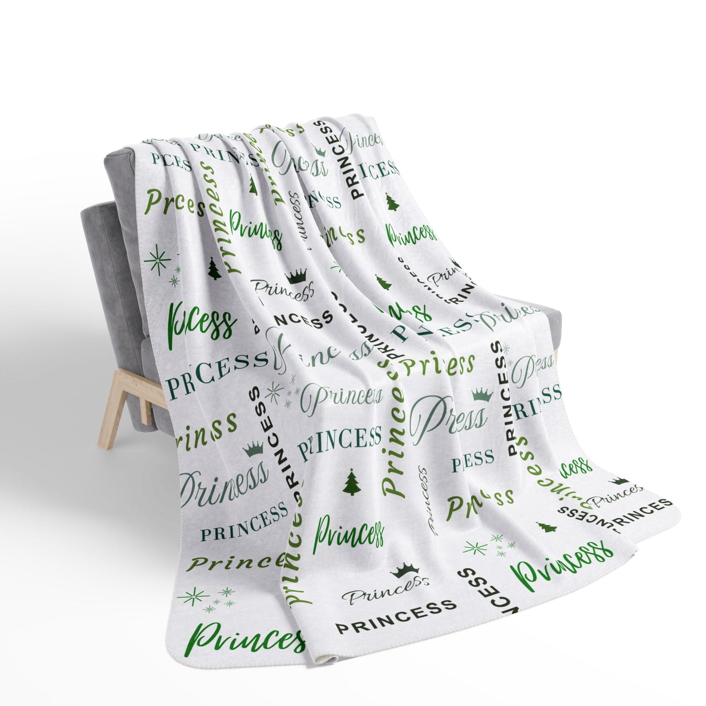 Princess, All Wrapped-up Fleece Sherpa Blanket with Green text