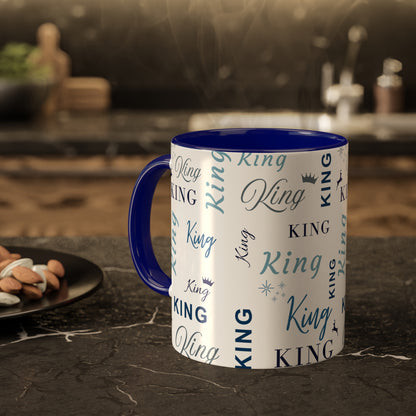 Coffee Mug - King Accent Mug with Blue Text, 11oz Colorful Mug