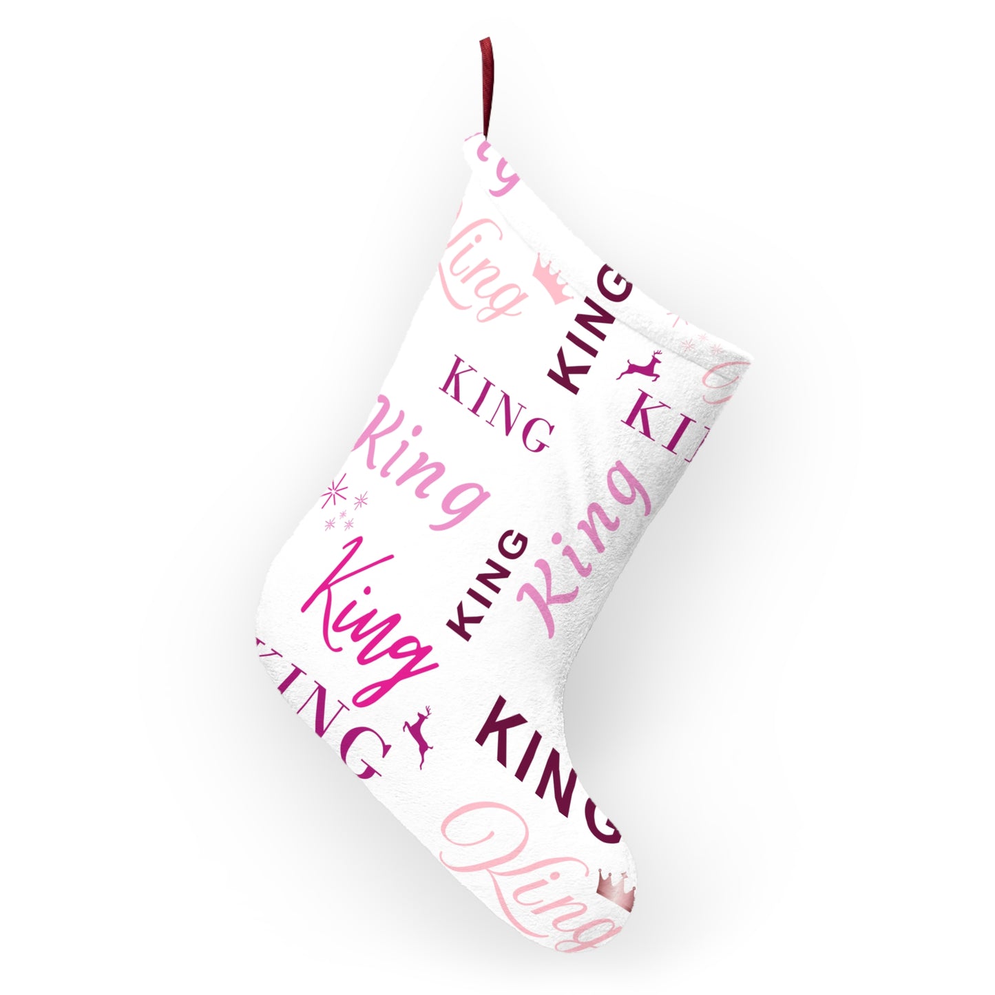 Christmas Stocking - King, All Wrapped-up with Pink text