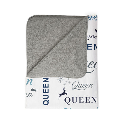 Queen, All Wrapped-up Fleece Sherpa Blanket with Blue text