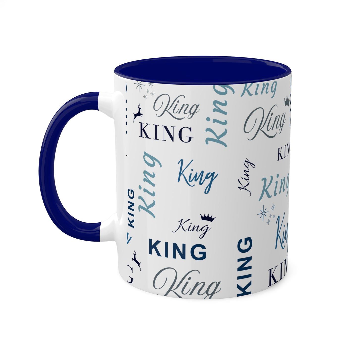 Coffee Mug - King Accent Mug with Blue Text, 11oz Colorful Mug