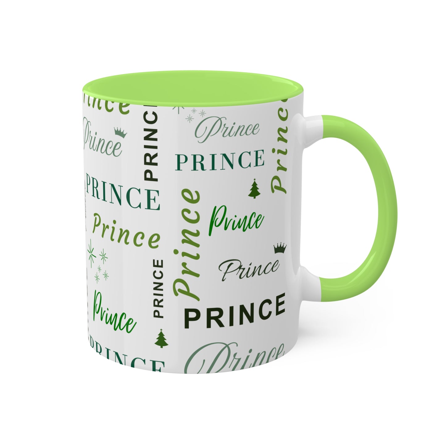 Coffee Mug - Prince Accent Mug with Green Text, 11oz Colorful Mug