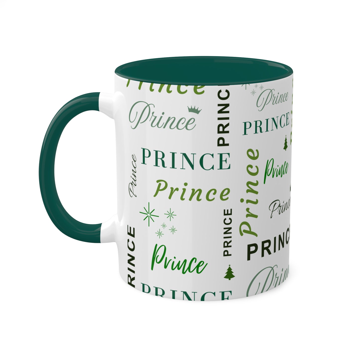 Coffee Mug - Prince Accent Mug with Green Text, 11oz Colorful Mug