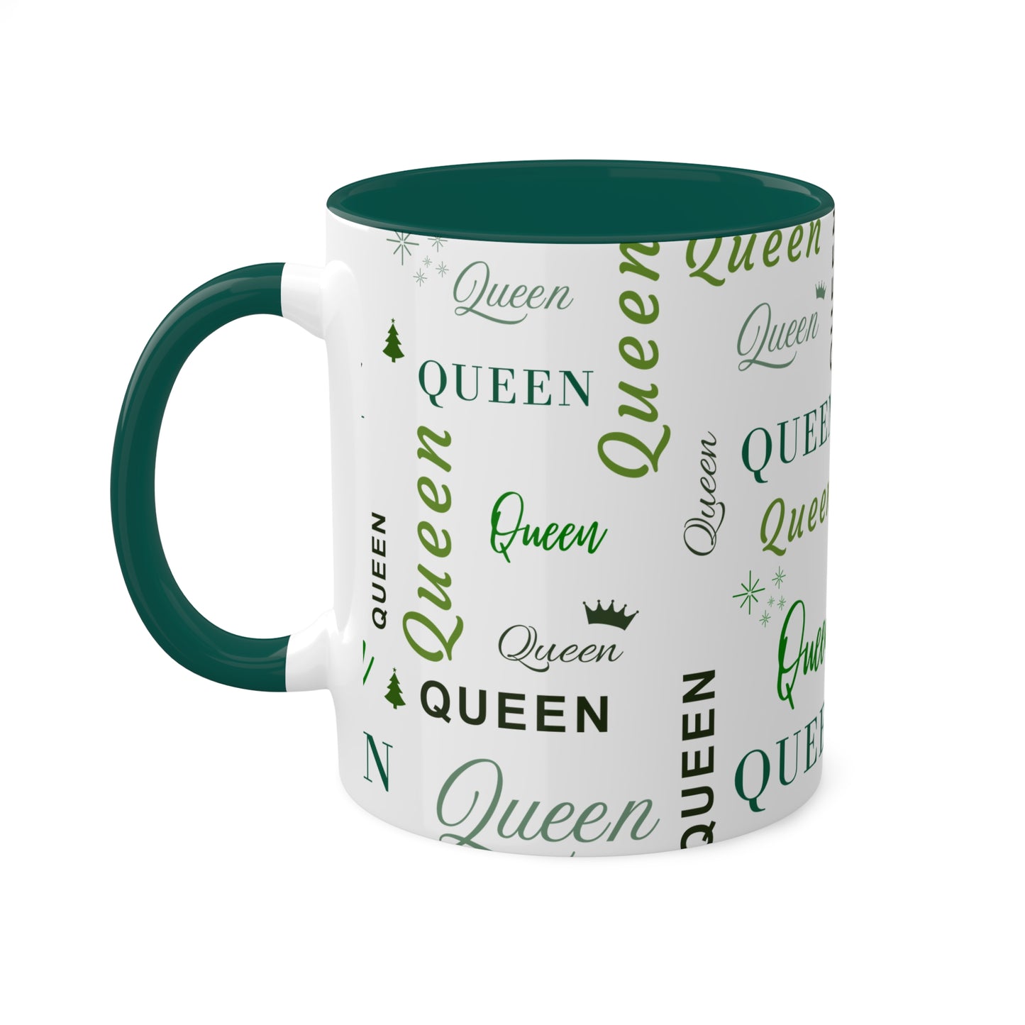 Coffee Mug - Queen Accent Mug with Green Text, 11oz Colorful Mug