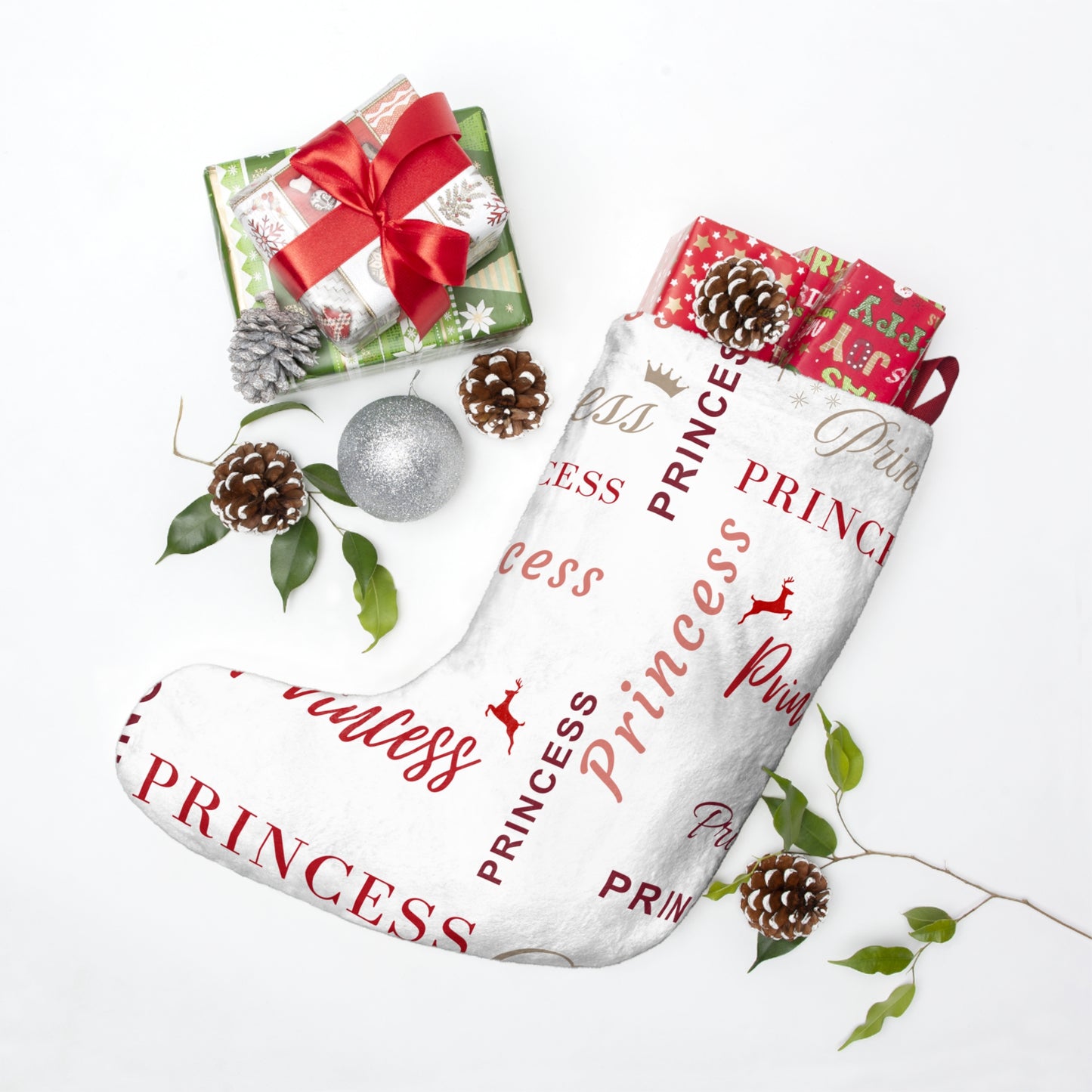 Christmas Stocking - Princess, All Wrapped-up with Red text