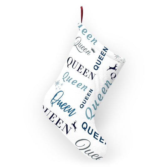 Christmas Stocking - Queen, All Wrapped-up with Blue text