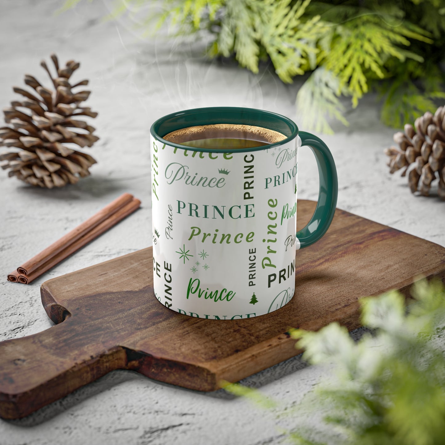 Coffee Mug - Prince Accent Mug with Green Text, 11oz Colorful Mug