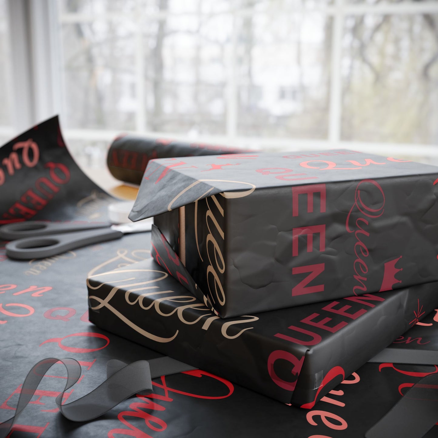 Queen, All Wrapped-up Wrapping Papers with Red text