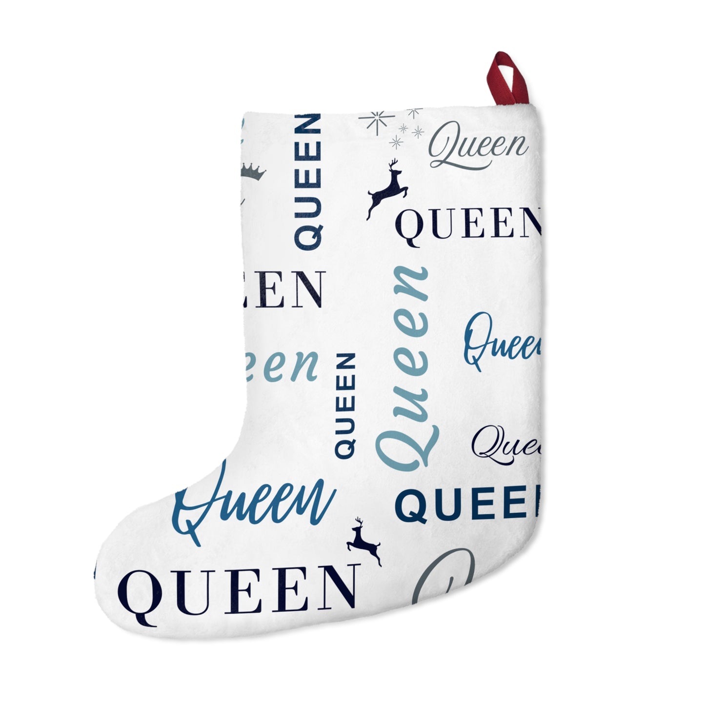 Christmas Stocking - Queen, All Wrapped-up with Blue text