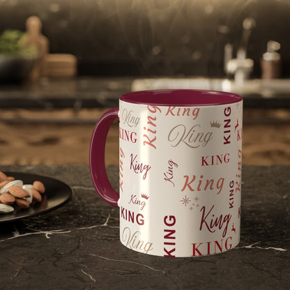 Coffee Mug - King Accent Mug with Red Text, 11oz Colorful Mug