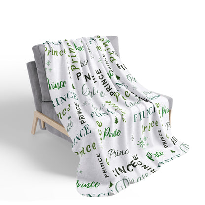 Prince, All Wrapped-up Fleece Sherpa Blanket with Green text