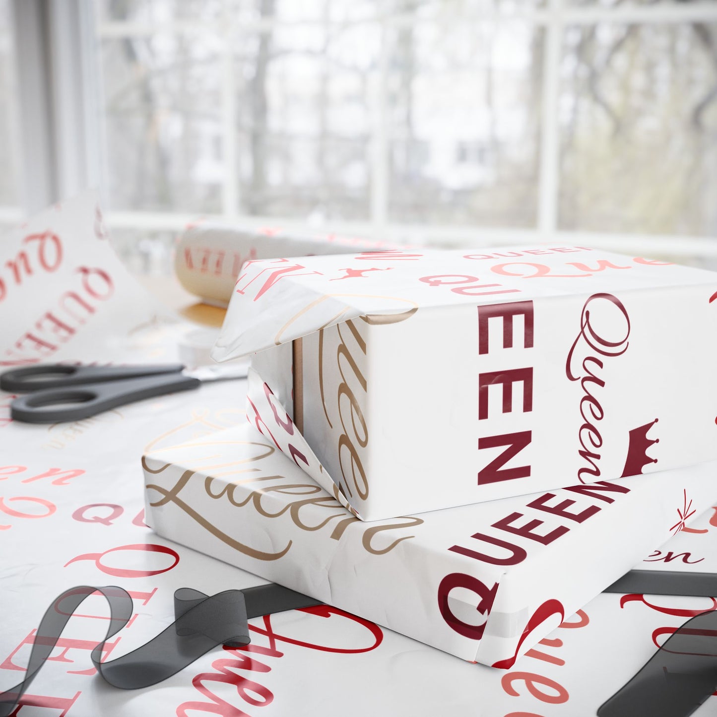 Queen, All Wrapped-up Wrapping Papers with Red text