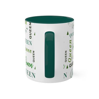 Coffee Mug - Queen Accent Mug with Green Text, 11oz Colorful Mug