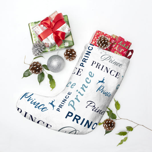 Christmas Stocking - Prince, All Wrapped-up with Blue text