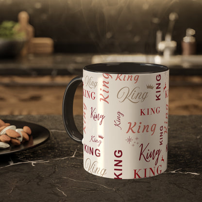 Coffee Mug - King Accent Mug with Red Text, 11oz Colorful Mug