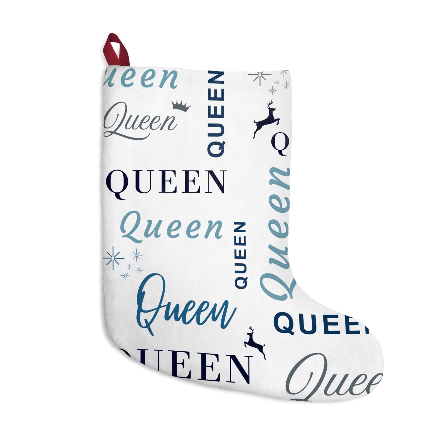 Christmas Stocking - Queen, All Wrapped-up with Blue text