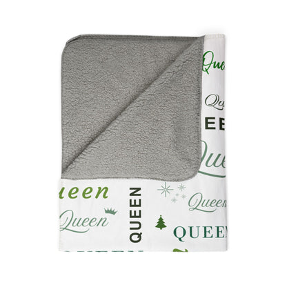 Queen, All Wrapped-up Fleece Sherpa Blanket with Green text