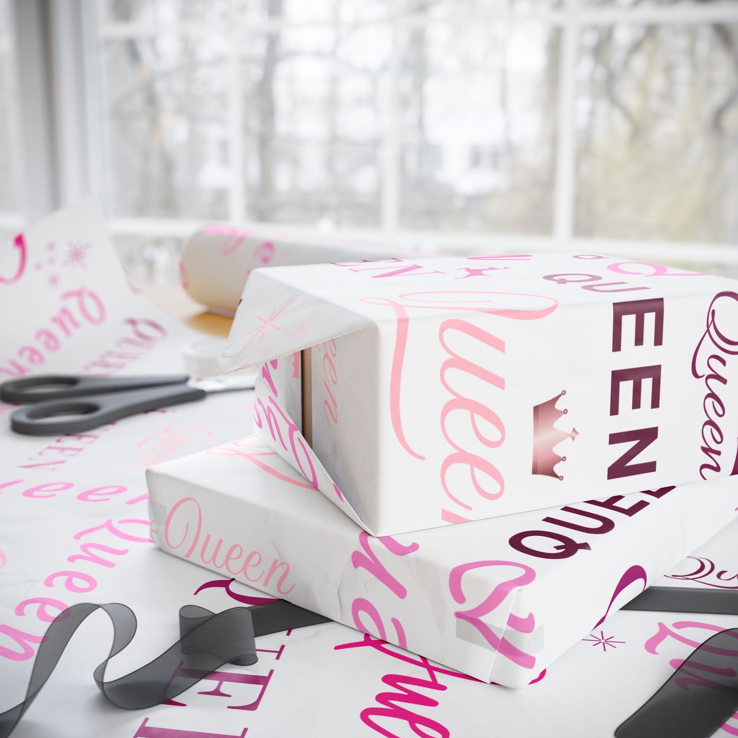 Queen, All Wrapped-up Wrapping Papers with Pink text