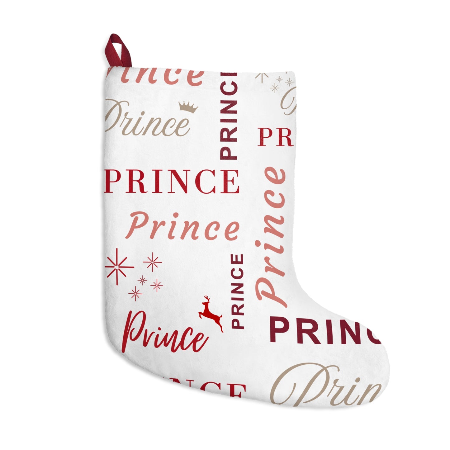 Christmas Stocking - Prince, All Wrapped-up with Red text