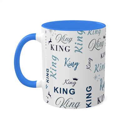 Coffee Mug - King Accent Mug with Blue Text, 11oz Colorful Mug