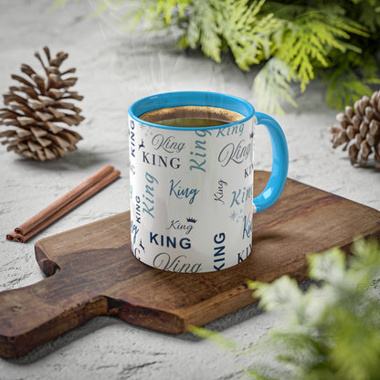 Coffee Mug - King Accent Mug with Blue Text, 11oz Colorful Mug