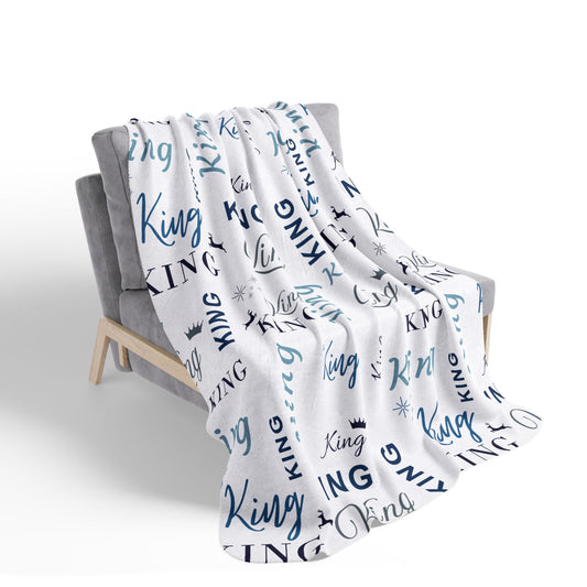 King, All Wrapped-up Fleece Sherpa Blanket with Blue text