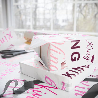 King, All Wrapped-up Wrapping Papers with Pink text