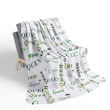 Queen, All Wrapped-up Fleece Sherpa Blanket with Green text