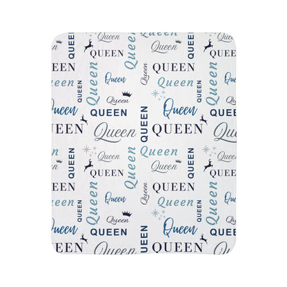 Queen, All Wrapped-up Fleece Sherpa Blanket with Blue text