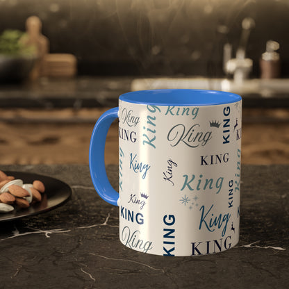 Coffee Mug - King Accent Mug with Blue Text, 11oz Colorful Mug