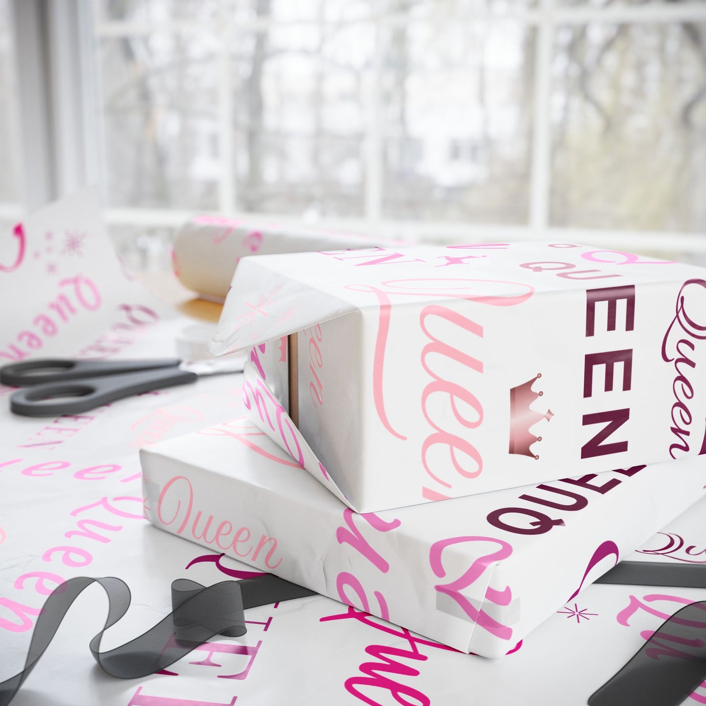 Queen, All Wrapped-up Wrapping Papers with Pink text