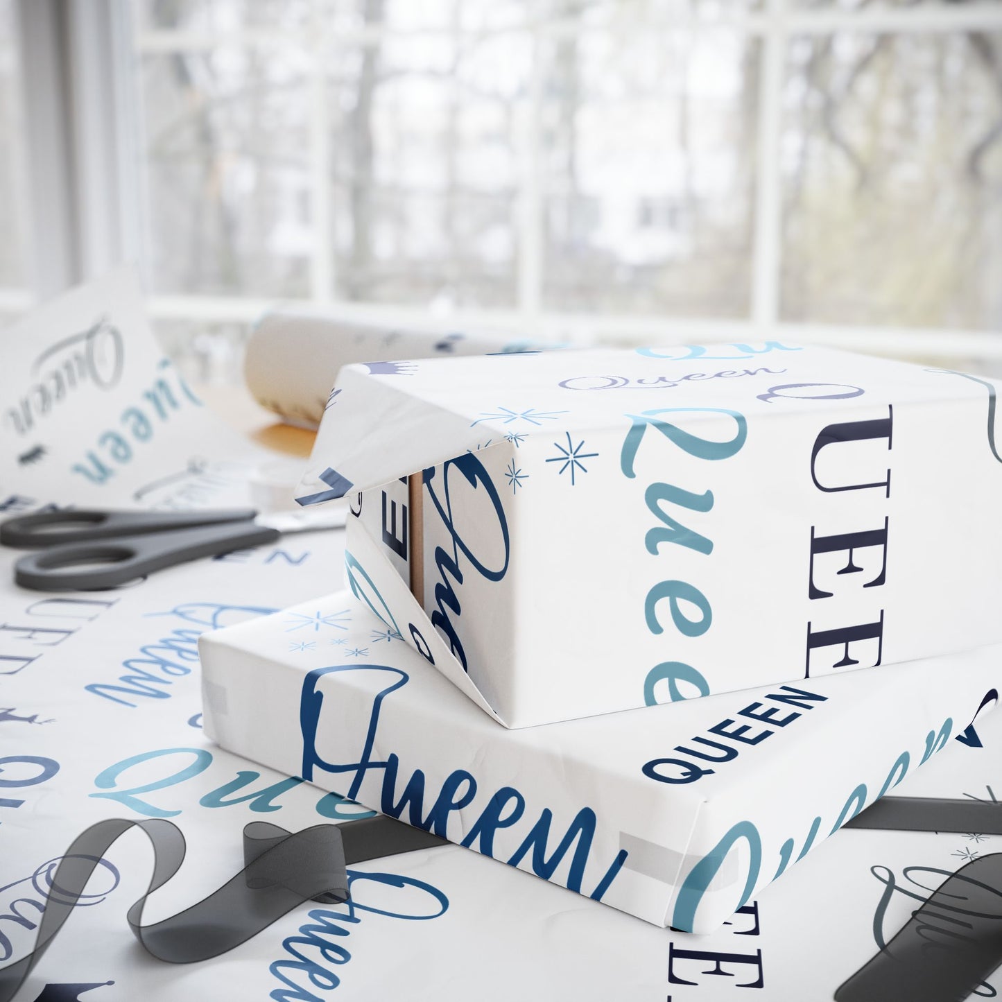 Queen, All Wrapped-up Wrapping Papers with Blue text