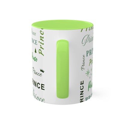 Coffee Mug - Prince Accent Mug with Green Text, 11oz Colorful Mug