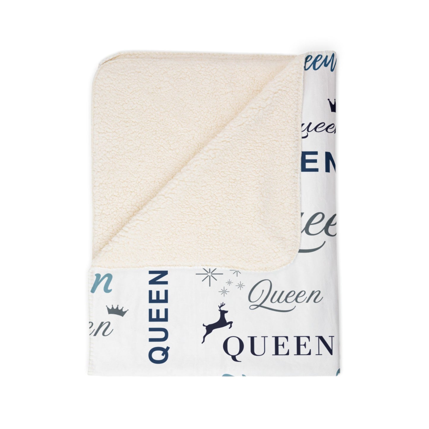 Queen, All Wrapped-up Fleece Sherpa Blanket with Blue text