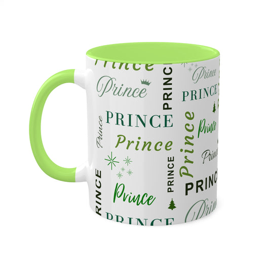 Coffee Mug - Prince Accent Mug with Green Text, 11oz Colorful Mug