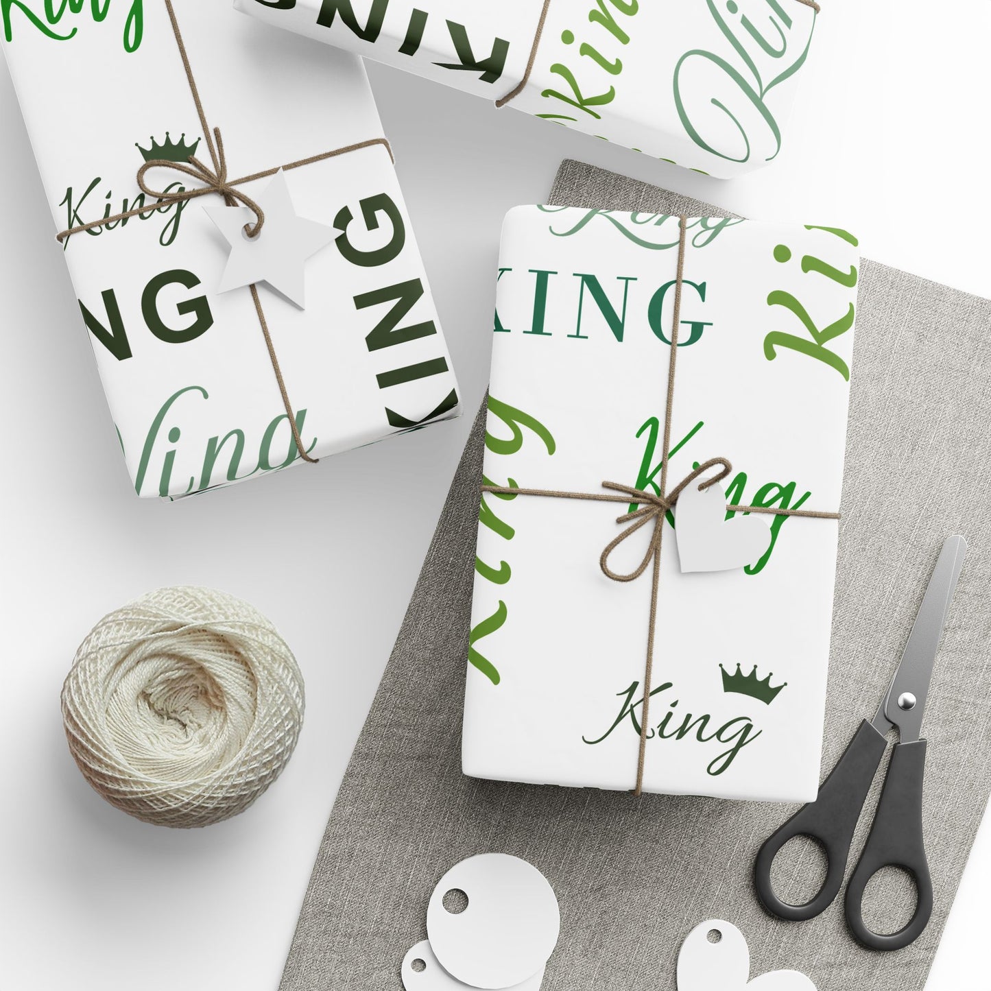 King, All Wrapped-up Wrapping Papers with Green text