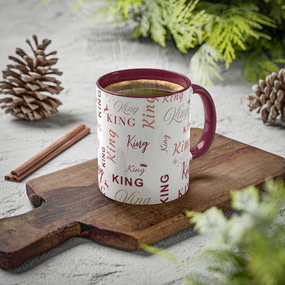 Coffee Mug - King Accent Mug with Red Text, 11oz Colorful Mug